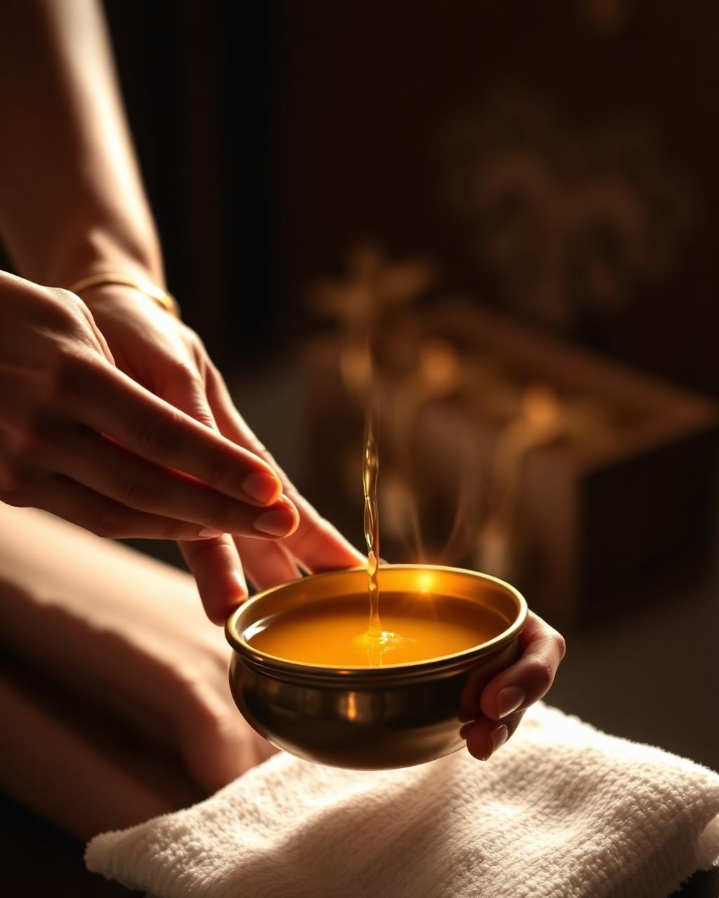 Pouring warm oil